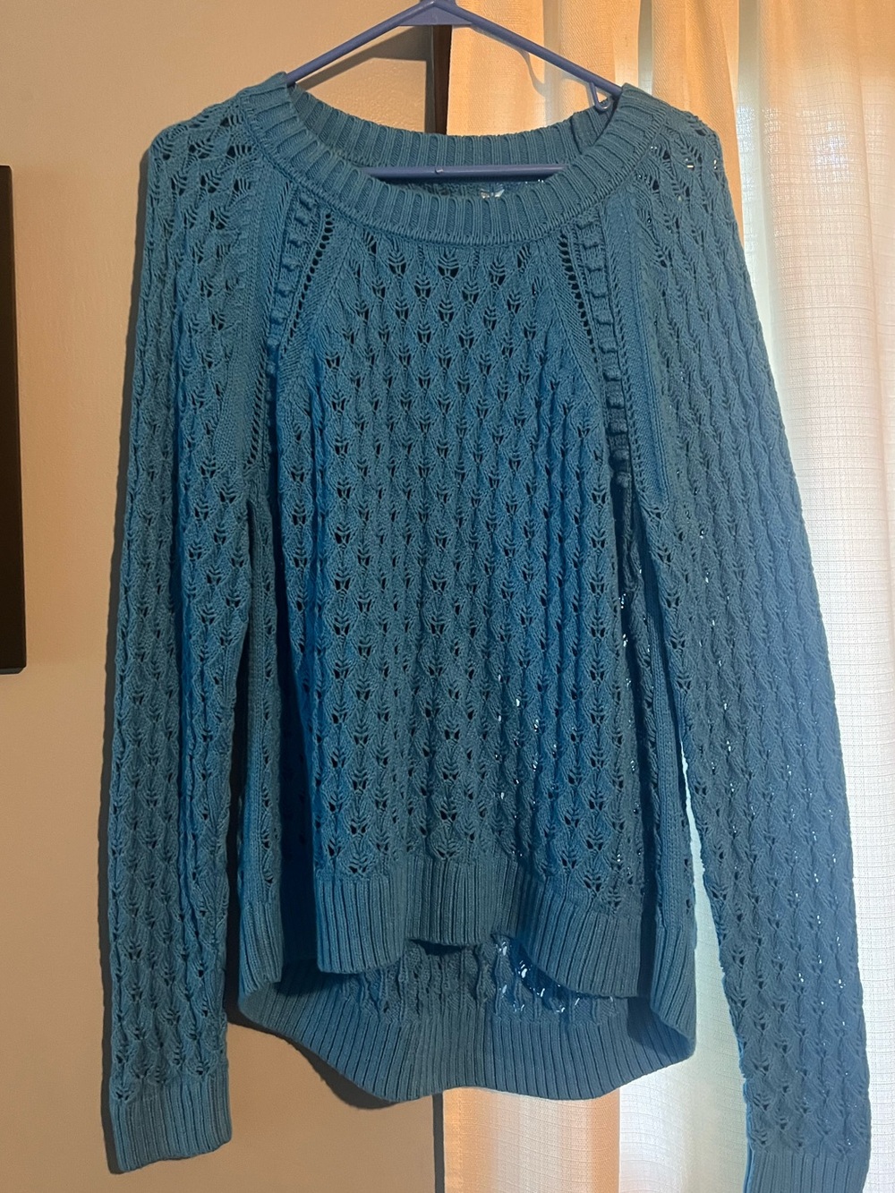 LOFT Teal Open-Knit Scoop Neck Sweater